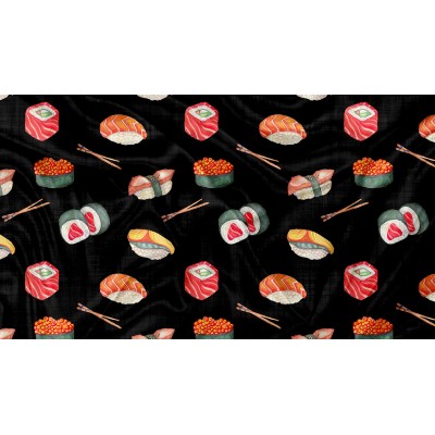 Minky Motif Sushi Noir - IMPRIMÉ AU QUÉBEC À NOTRE ATELIER